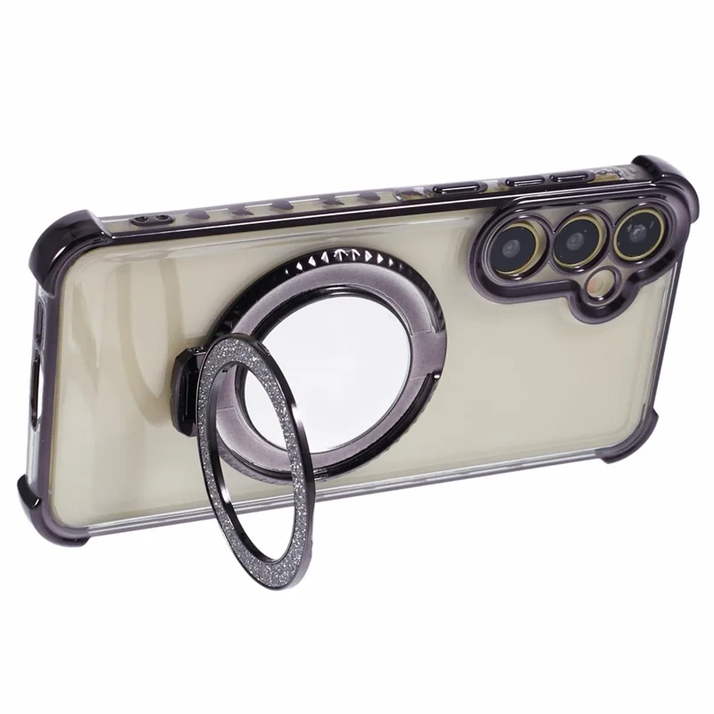 For Samsung Galaxy S24+ Side Heart Pattern Case Kickstand TPU Phone Cover with Mirror - Black