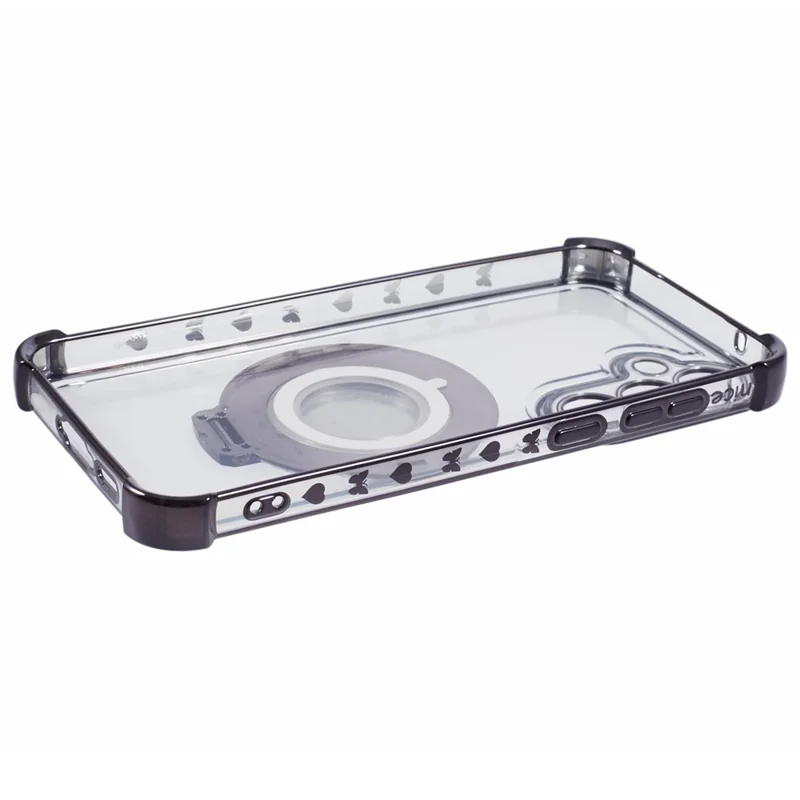 For Samsung Galaxy S24+ Side Heart Pattern Case Kickstand TPU Phone Cover with Mirror - Black