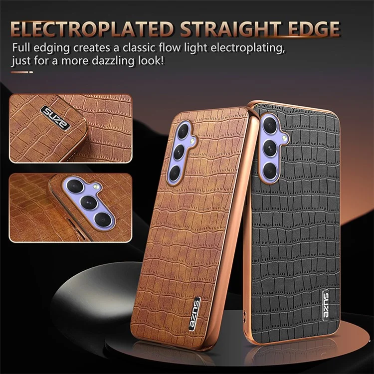 AZNS For Samsung Galaxy S23 FE Phone Case Crocodile Texture Electroplating Leather Back Cover - Preto
