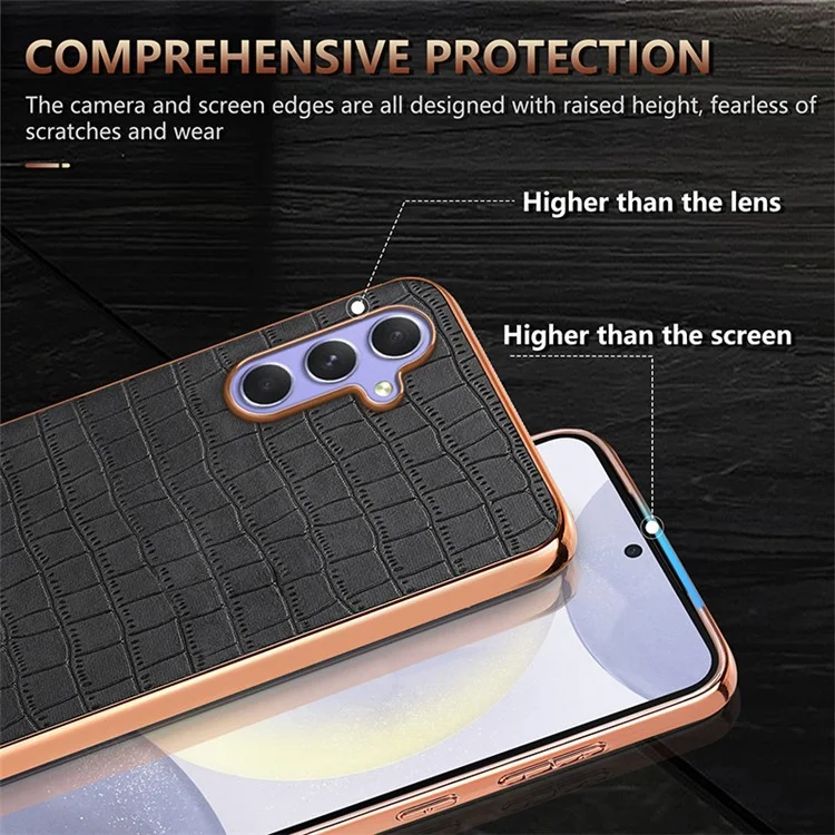 AZNS For Samsung Galaxy S23 FE Phone Case Crocodile Texture Electroplating Leather Back Cover - Preto