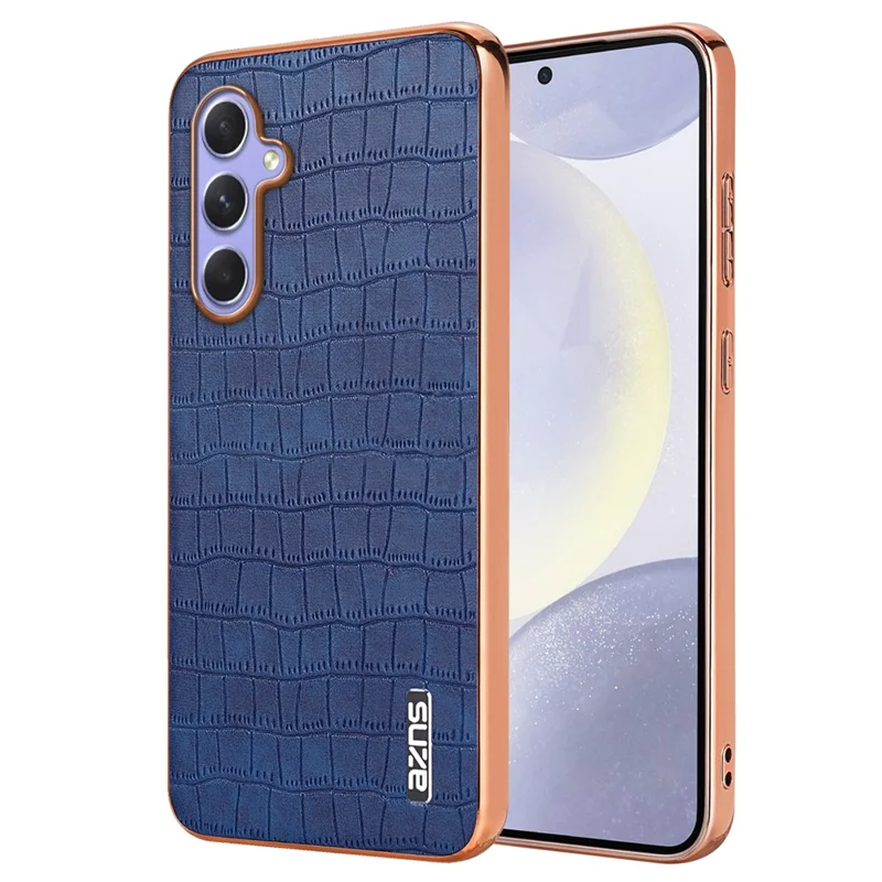 AZNS For Samsung Galaxy S23 FE Phone Case Crocodile Texture Electroplating Leather Back Cover - Blue