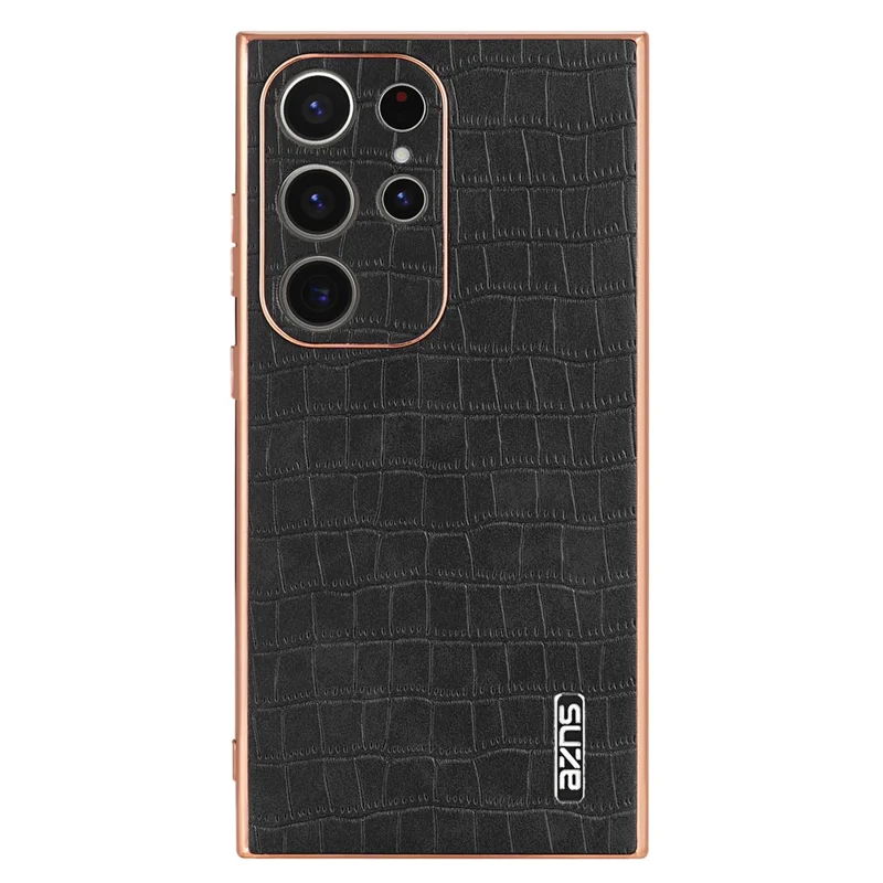 AZNS Für Samsung Galaxy S22 Ultra 5G Case Krokodil-Muster Galvanisiertes Leder+TPU Handyhülle - Schwarz