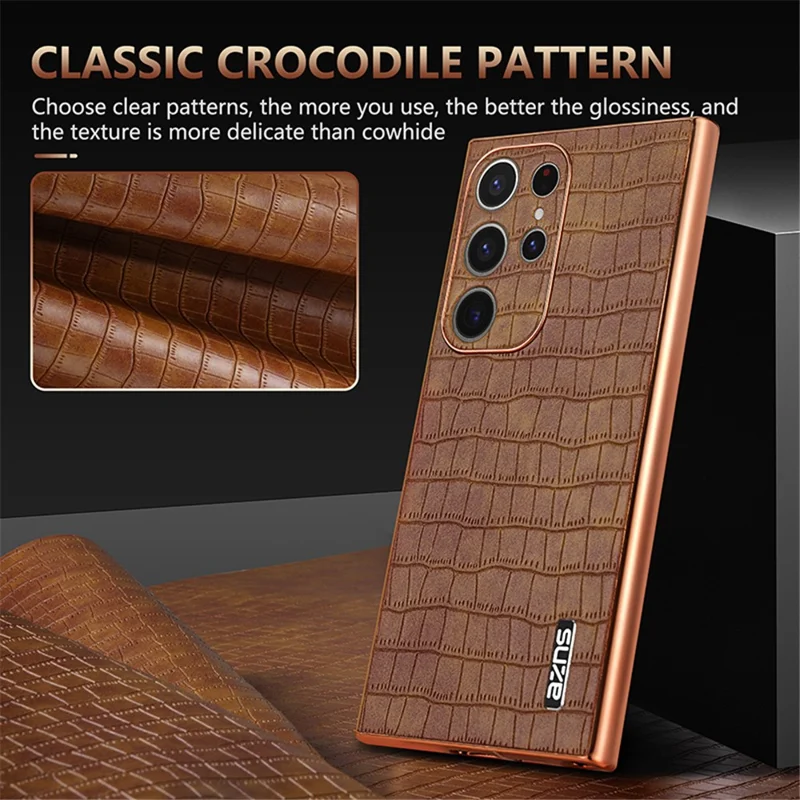 AZNS Für Samsung Galaxy S22 Ultra 5G Case Krokodil-Muster Galvanisiertes Leder+TPU Handyhülle - Schwarz