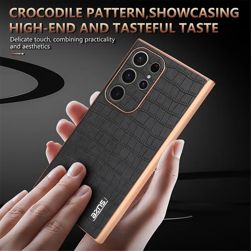 AZNS Per Samsung Galaxy S23 Ultra Case Elettroplaccato Texture in Pelle di Coccodrillo + TPU Custodia per Cellulare - Nero