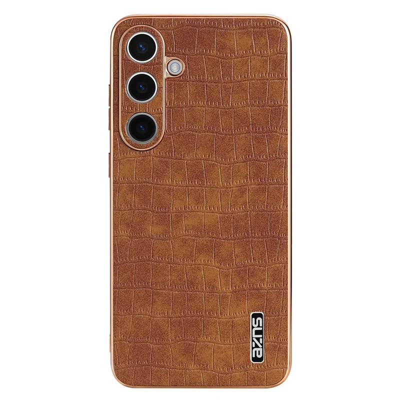 AZNS For Samsung Galaxy S24 Case Electroplating Crocodile Texture PU+TPU Anti-Drop Phone Cover - Brown