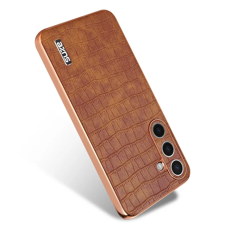 AZNS For Samsung Galaxy S24 Case Electroplating Crocodile Texture PU+TPU Anti-Drop Phone Cover - Brown
