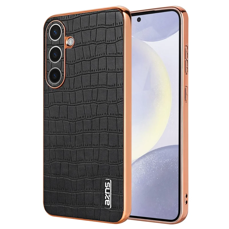 AZNS For Samsung Galaxy S24+ Case Electroplating Crocodile Texture PU+TPU Phone Case - Black