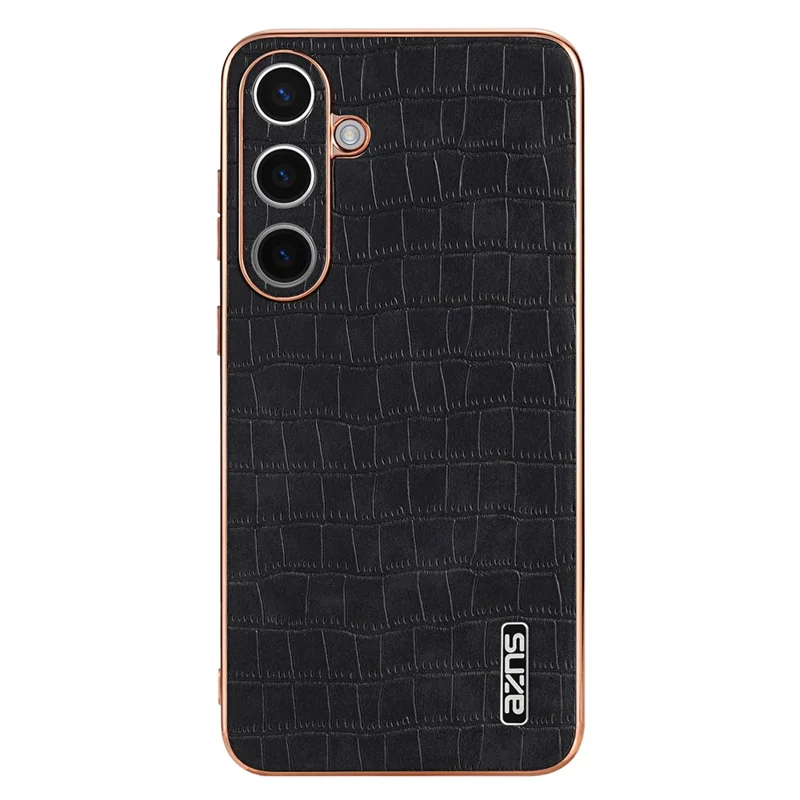 AZNS For Samsung Galaxy S24+ Case Electroplating Crocodile Texture PU+TPU Phone Case - Black