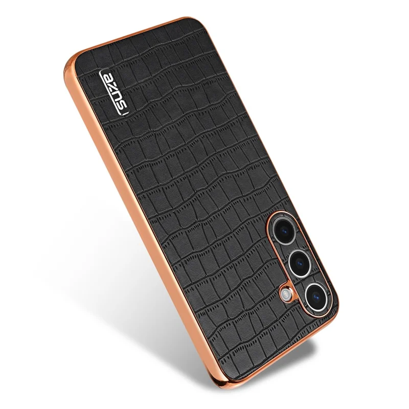 AZNS For Samsung Galaxy S24+ Case Electroplating Crocodile Texture PU+TPU Phone Case - Black