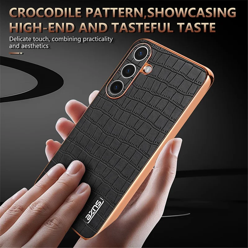 AZNS For Samsung Galaxy S24+ Case Electroplating Crocodile Texture PU+TPU Phone Case - Black