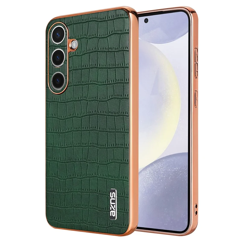 AZNS For Samsung Galaxy S24+ Case Electroplating Crocodile Texture PU+TPU Phone Case - Green