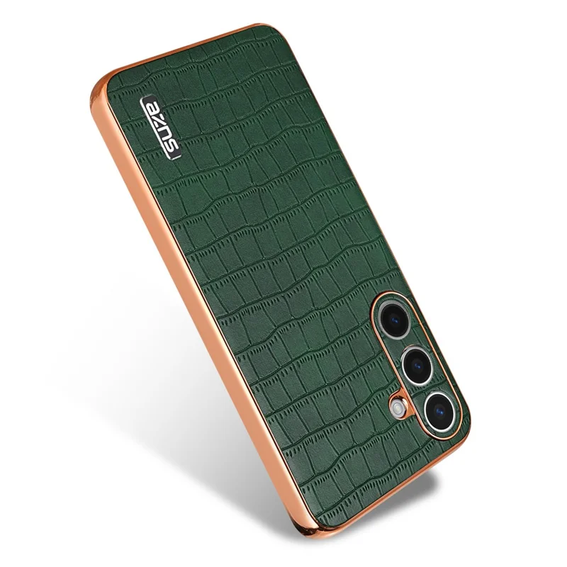 AZNS For Samsung Galaxy S24+ Case Electroplating Crocodile Texture PU+TPU Phone Case - Green