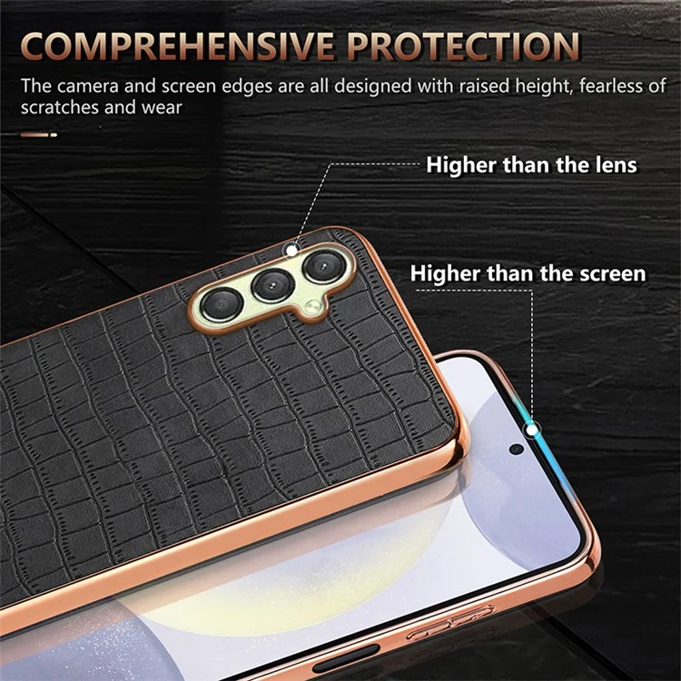 AZNS Für Samsung Galaxy A15 4G / A15 5G Electroplating Case Krokodilleder-Textur PU+TPU Handyhülle - Schwarz