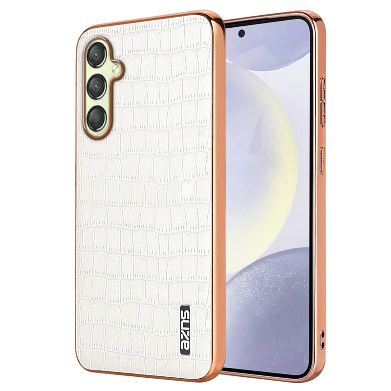 AZNS For Samsung Galaxy A15 4G / A15 5G Electroplating Case Crocodile Texture PU+TPU Phone Cover - White