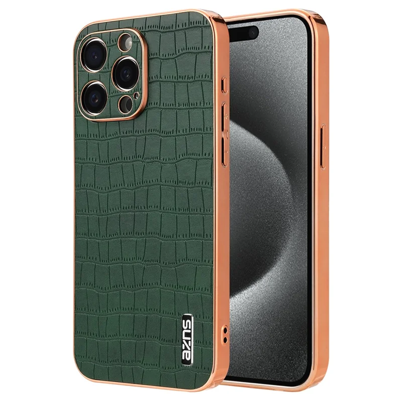 AZNS For iPhone 15 Pro Max Shockproof Case Crocodile Texture PU+TPU Slim Phone Cover - Green