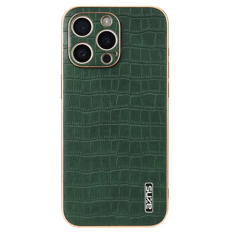 AZNS For iPhone 15 Pro Max Shockproof Case Crocodile Texture PU+TPU Slim Phone Cover - Green
