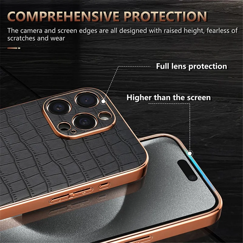 AZNS For iPhone 15 Pro Max Shockproof Case Crocodile Texture PU+TPU Slim Phone Cover - Green