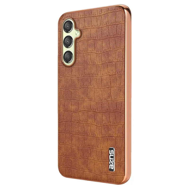 AZNS For Samsung Galaxy A05s 4G Phone Case Crocodile Texture Electroplated Leather+TPU Cover - Brown