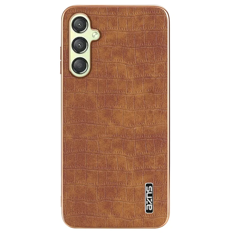AZNS For Samsung Galaxy A05s 4G Phone Case Crocodile Texture Electroplated Leather+TPU Cover - Brown