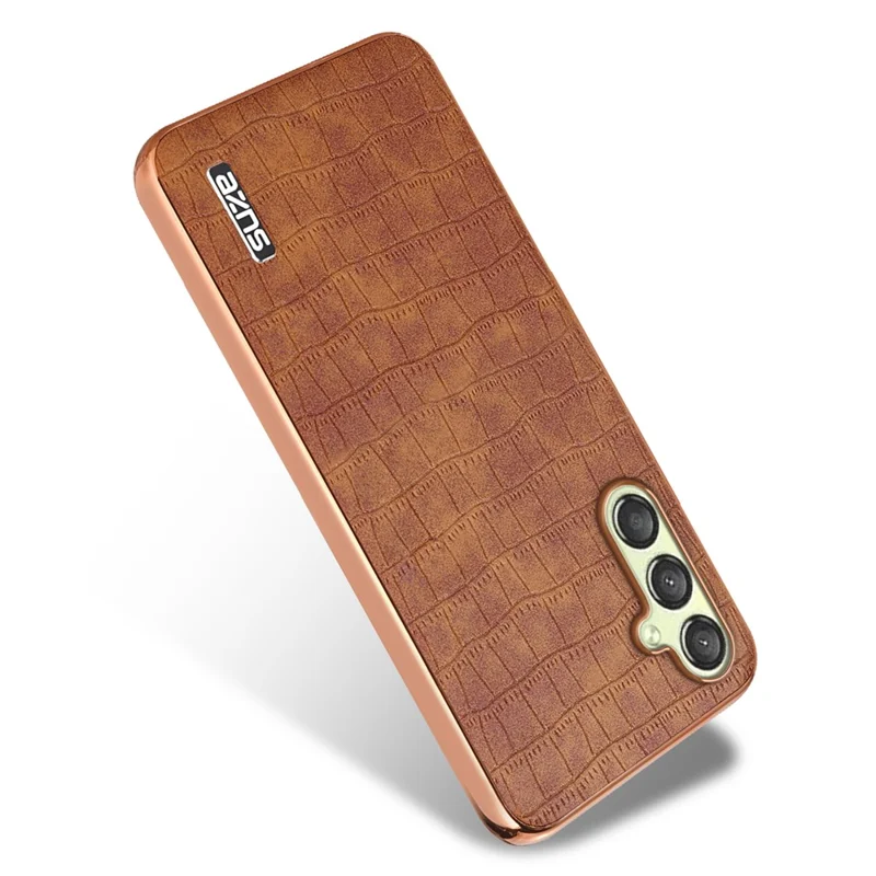 AZNS For Samsung Galaxy A05s 4G Phone Case Crocodile Texture Electroplated Leather+TPU Cover - Brown