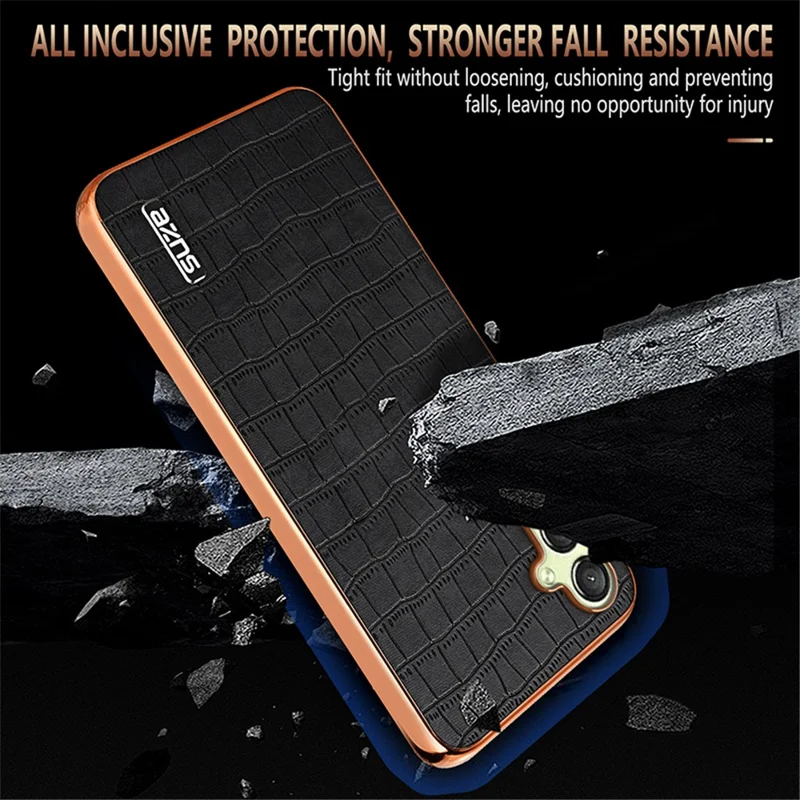 AZNS For Samsung Galaxy A05s 4G Phone Case Crocodile Texture Electroplated Leather+TPU Cover - Brown