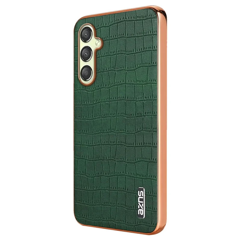 AZNS For Samsung Galaxy A05s 4G Phone Case Crocodile Texture Electroplated Leather+TPU Cover - Green