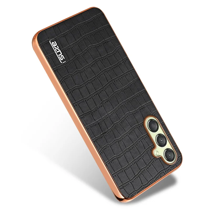 AZNS For Samsung Galaxy M14 5G Case Electroplating Crocodile Texture Leather Coated TPU Phone Cover - Black