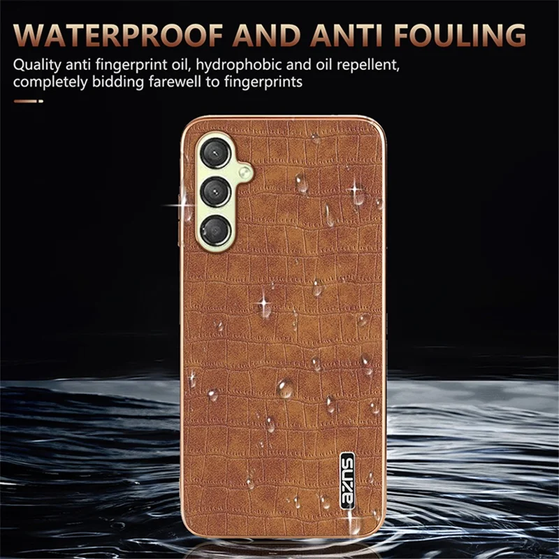 AZNS For Samsung Galaxy M14 5G Case Electroplating Crocodile Texture Leather Coated TPU Phone Cover - Black