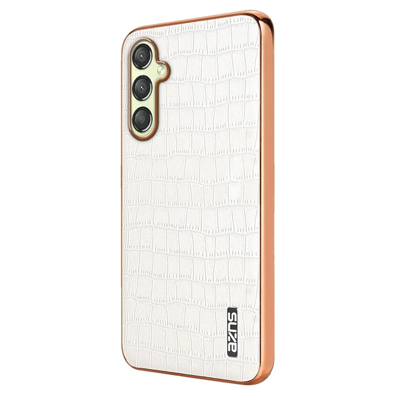 AZNS For Samsung Galaxy M14 5G Case Electroplating Crocodile Texture Leather Coated TPU Phone Cover - White