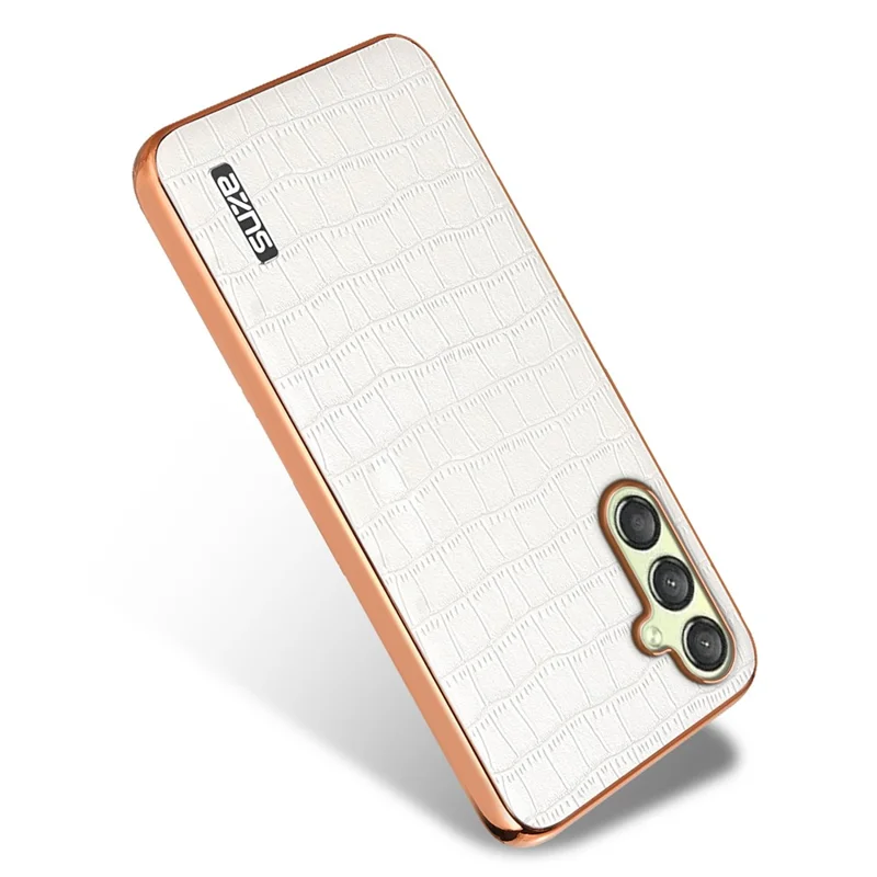 AZNS For Samsung Galaxy M14 5G Case Electroplating Crocodile Texture Leather Coated TPU Phone Cover - White