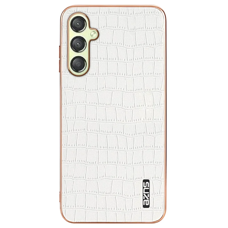 AZNS For Samsung Galaxy M14 5G Case Electroplating Crocodile Texture Leather Coated TPU Phone Cover - White