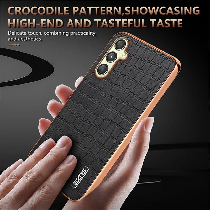 AZNS For Samsung Galaxy M14 5G Case Electroplating Crocodile Texture Leather Coated TPU Phone Cover - White