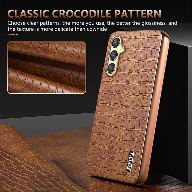 AZNS For Samsung Galaxy M14 5G Case Electroplating Crocodile Texture Leather Coated TPU Phone Cover - White