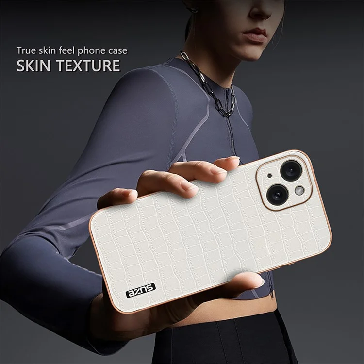 AZNS Para Funda iPhone 15 Textura de Cocodrilo a Prueba de Caídas Recubierta de Cuero de TPU Funda de Teléfono - Marrón
