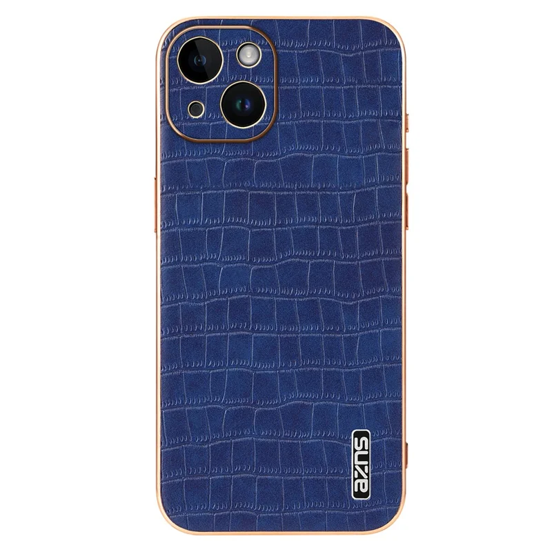 AZNS For iPhone 14 Case Crocodile Texture PU+TPU Electroplating Anti-fall Phone Cover - Blue
