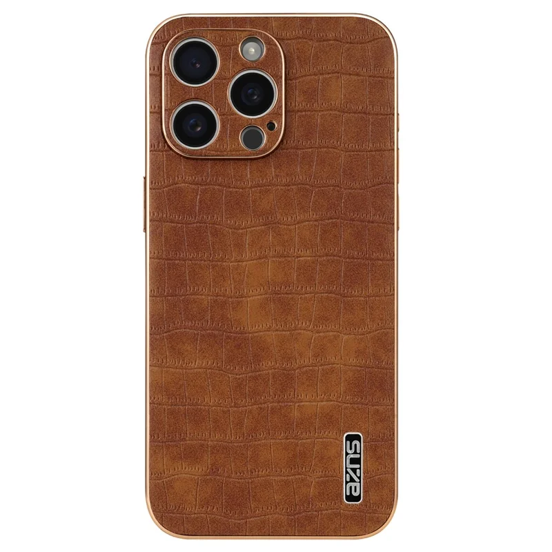AZNS For iPhone 13 Pro Max Case Crocodile Texture Electroplating PU+TPU Phone Cover - Brown