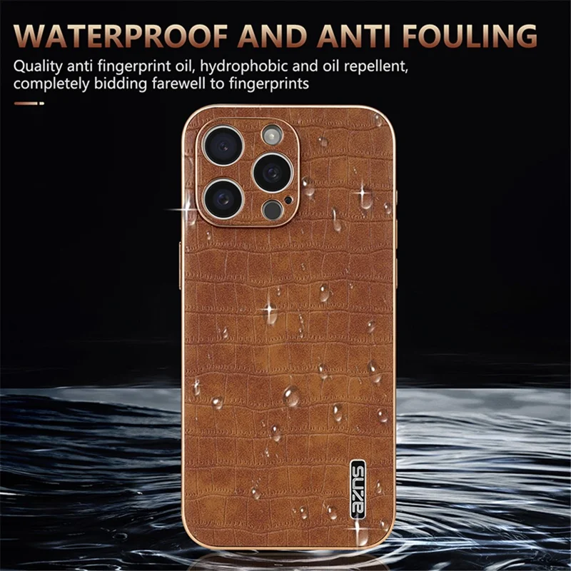 AZNS For iPhone 13 Pro Max Case Crocodile Texture Electroplating PU+TPU Phone Cover - Brown