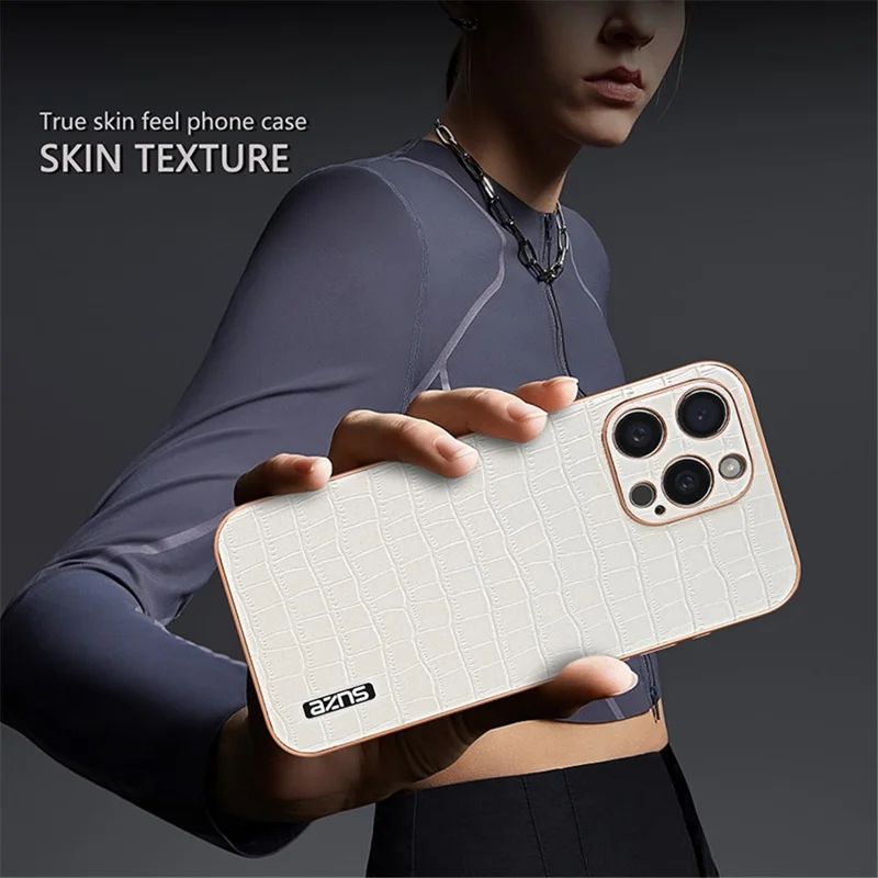 AZNS For iPhone 13 Pro Max Case Crocodile Texture Electroplating PU+TPU Phone Cover - Brown