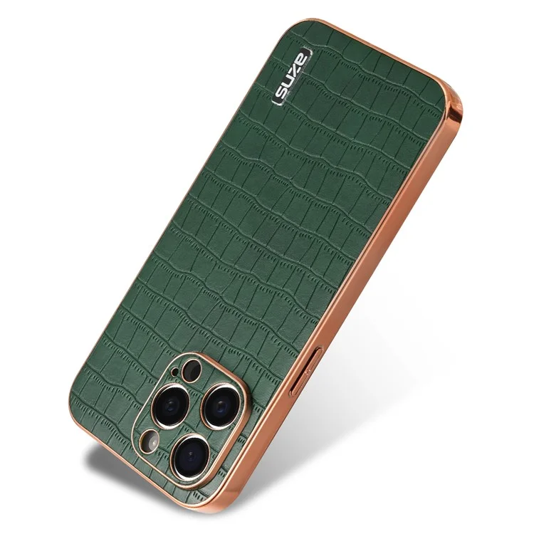 AZNS For iPhone 13 Pro Max Case Crocodile Texture Electroplating PU+TPU Phone Cover - Green