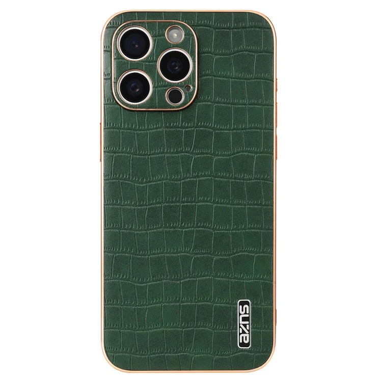 AZNS For iPhone 13 Pro Max Case Crocodile Texture Electroplating PU+TPU Phone Cover - Green