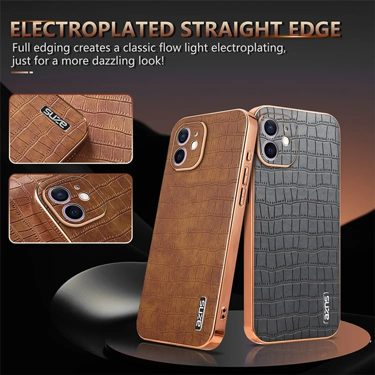 AZNS Für iPhone 12 Case Krokodilleder Textur PU+TPU Stoßfestes Handyhülle - Braun