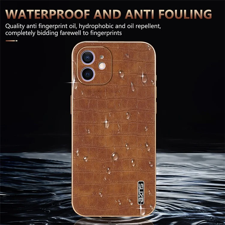 AZNS Für iPhone 12 Case Krokodilleder Textur PU+TPU Stoßfestes Handyhülle - Braun