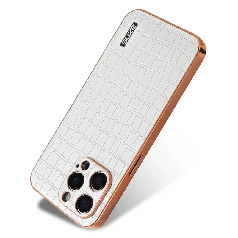 AZNS för iPhone 12 Pro skal med krokodilmönster, slipräckskört läderskydd med elektroplätering – Vit
