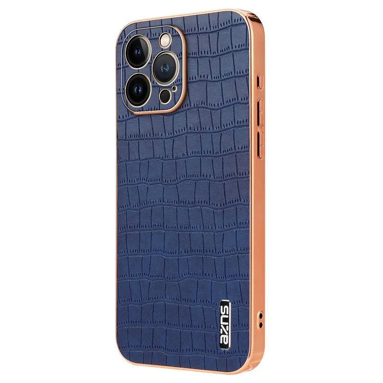 AZNS Per iPhone 12 Pro Max Case Texture Coccodrillo Rivestimento in Pelle Elettroplaccata TPU Cover per Telefono - Blu