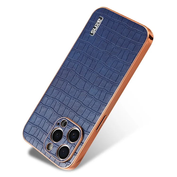 AZNS Per iPhone 12 Pro Max Case Texture Coccodrillo Rivestimento in Pelle Elettroplaccata TPU Cover per Telefono - Blu