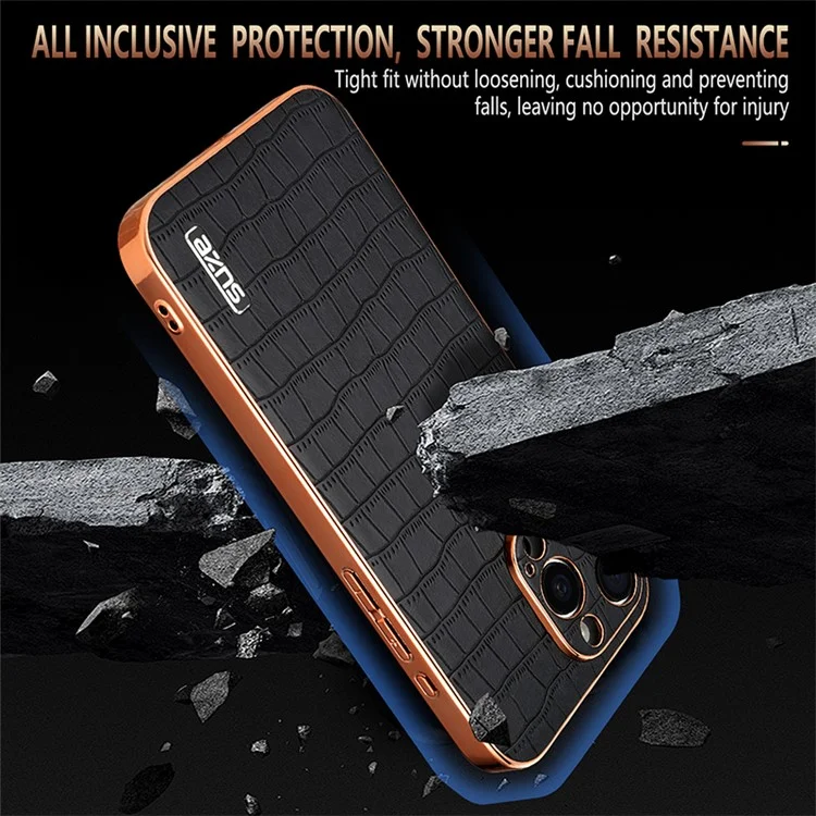 AZNS Per iPhone 12 Pro Max Case Texture Coccodrillo Rivestimento in Pelle Elettroplaccata TPU Cover per Telefono - Blu