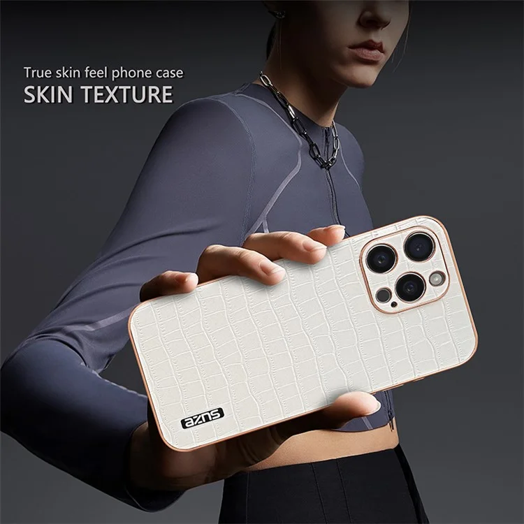 AZNS Per iPhone 12 Pro Max Case Texture Coccodrillo Rivestimento in Pelle Elettroplaccata TPU Cover per Telefono - Blu