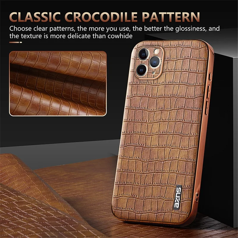 AZNS For iPhone 11 Pro Case Crocodile Texture PU+TPU Protective Phone Cover - White