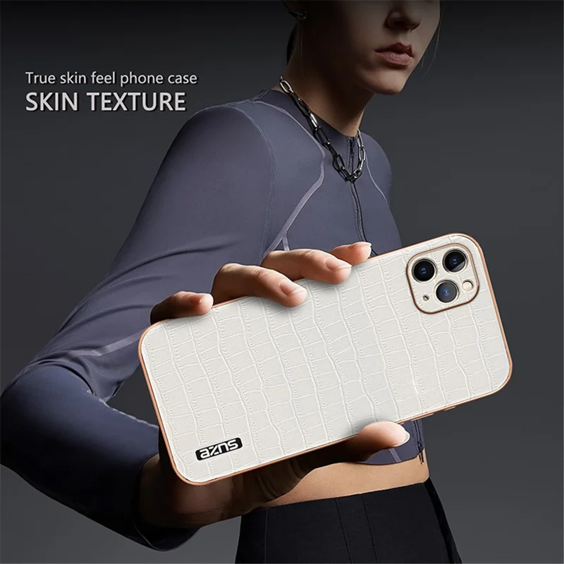 AZNS For iPhone 11 Pro Case Crocodile Texture PU+TPU Protective Phone Cover - White