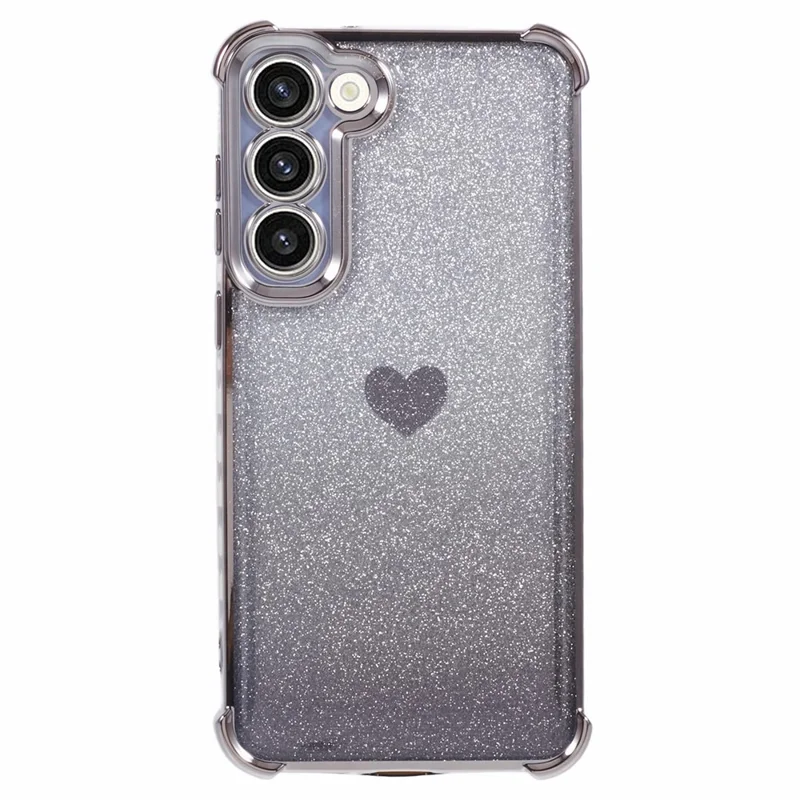 For Samsung Galaxy S22+ 5G TPU Case Heart Pattern Electroplating Glitter Phone Cover - Grey